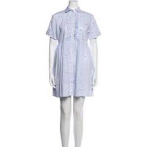 Kate Spade XS Blue Stripe Micro Heart Mini Shirt Dress Ruffle Button  RS10275